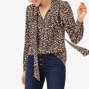 NWT J Crew Animal Print Lightweight Tie Neck Blouse Size XS